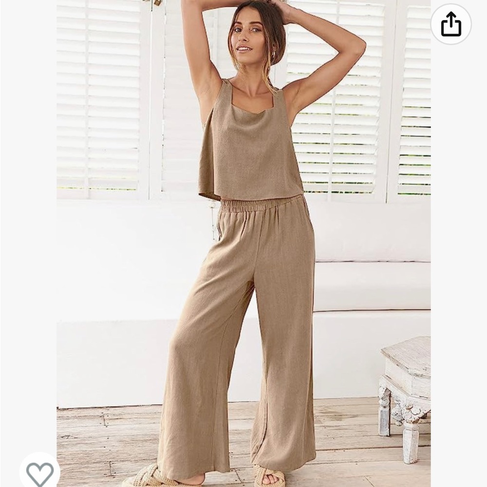 2 piece linen wide leg pant lounge set